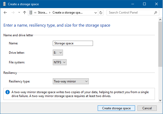 Creating the storage space